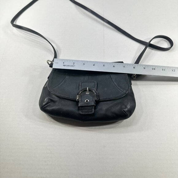 Coach Black Leather Crossbody Bag Buckle Detail Light Blue Interior Preowned - Picture 9 of 12